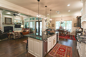 Rich colored open concept kitchen and living space in East Texas